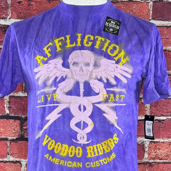 Legacy By Affliction Men's Graphic T-shirt -Purple /Yellow -Size: M / XL - NWT - Picture 2 of 9